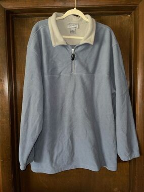 Men's Light Blue Half-Zip Fleece Pullover with Cream Collar